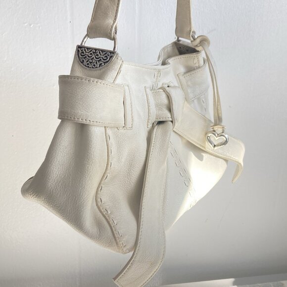 Brighton Leather Hobo Bag Handbag Ivory Bow Detail Coquette Retro - Picture 3 of 15